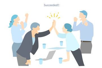 group of business people-Business person vector illustration of a man and woman high-fiving team - Negotiation - Contract - Successハイタッチをする男女のチームー交渉成立ー契約ー成功ービジネスパーソンベクターイラスト素材