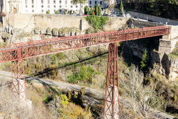 Iron Bridge in Front of the Hanging Houses of Cuenca, Spain