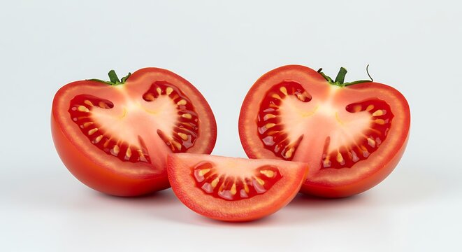 red tomato cut in half white background - Powered by Adobe