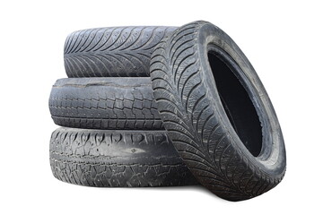 old worn damaged tires isolated