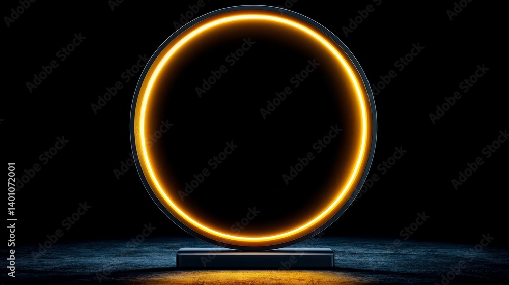 Poster large, glowing circle is the main focus of the image. the circle is surrounded by a dark background,