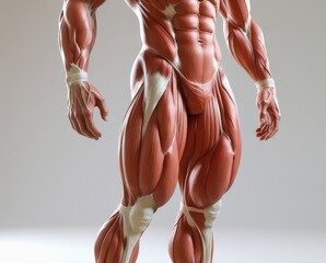 Anatomically accurate 3d visualization of human leg muscles on isolated background.