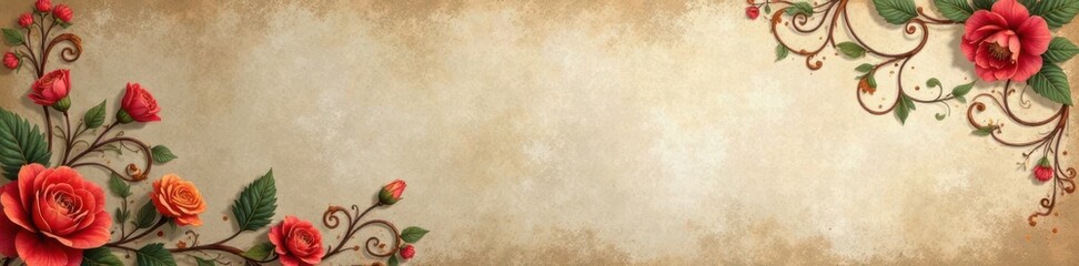 Obraz premium Distressed textured wallpaper featuring curly vines and florals in muted earth tones, nature, wallpapers