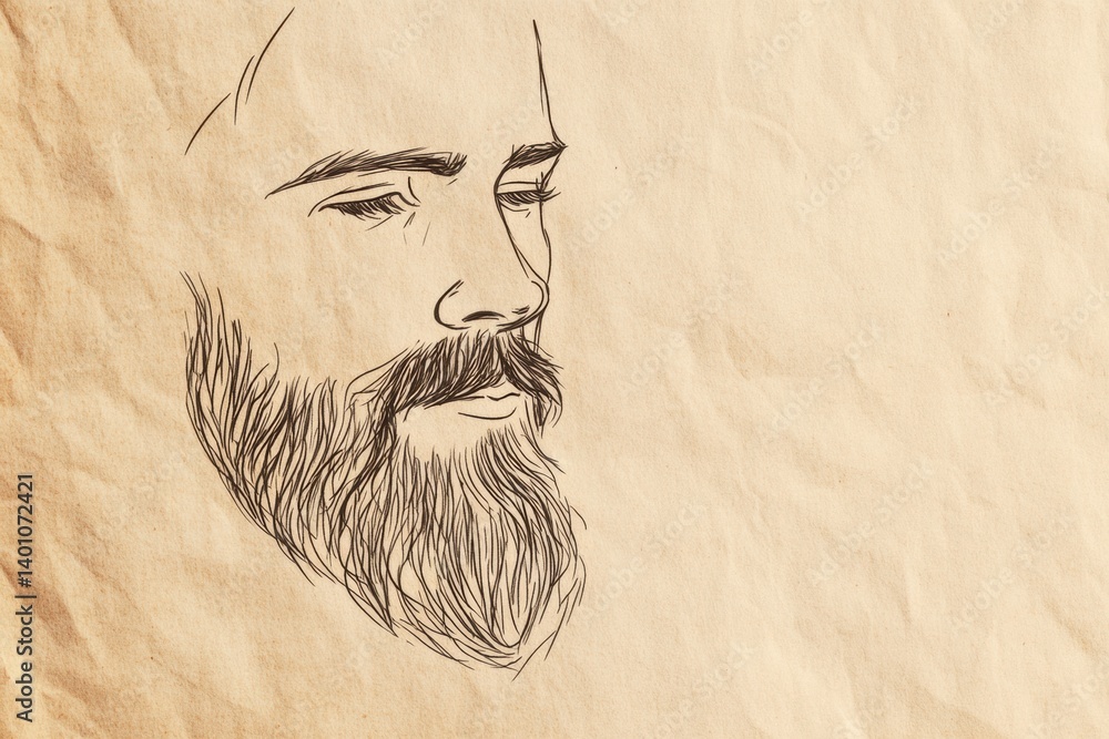 Poster minimal illustration of a beard on a textured craft paper background showcasing simplicity and artis