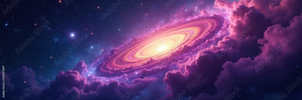 Wall mural cosmic nebula with bright stars and swirling clouds of gas and dust, interstellar medium, cosmos