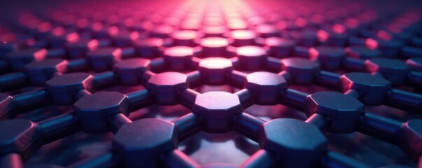 Obraz premium Hexagonal grid of metal bars with soft light diffused through the gaps, metal, radiant beams