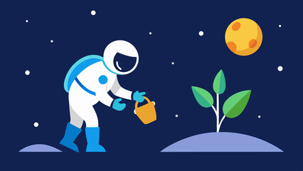 Fototapeta premium Astronaut Watering Plants on the Moon