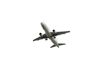 Obraz premium 3d white passenger airplane flying against a bright white sky isolated on a white background.