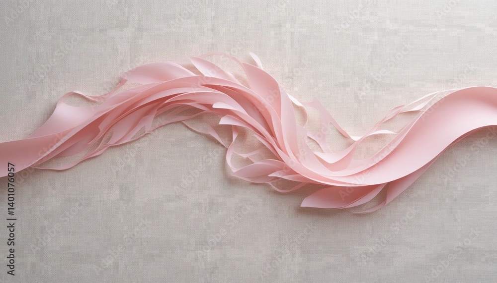 Poster elegant pink ribbon flow studio setting soft fabric texture minimalist environment close-up view con