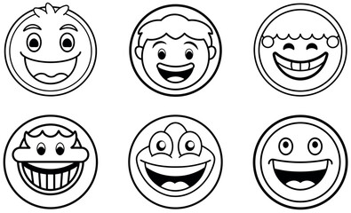 Collection of happy cartoon faces in black and white