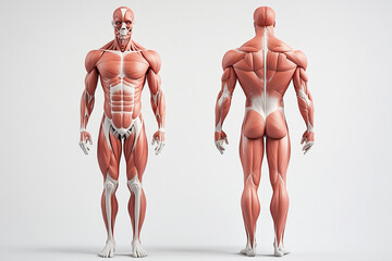 3D Anatomical Rendering of Front and Back Human Muscles