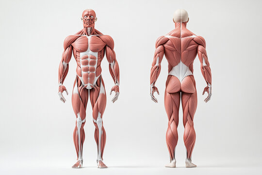 3D Anatomical Rendering of Front and Back Human Muscles
