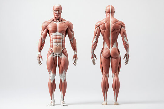 3D Anatomical Rendering of Front and Back Human Muscles