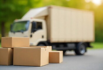 Generative AI Image of Delivery Truck with Cardboard Boxes for Shipping and Moving Services with Natural Background