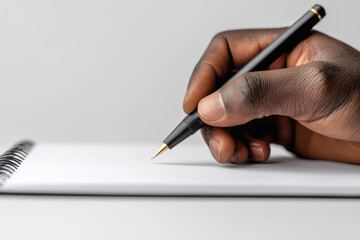 hand writing notes with pen on blank notebook page