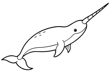Simple Narwhal Line Drawing © Arjina 