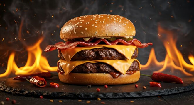 Fiery Double Bacon Cheeseburger. (2)