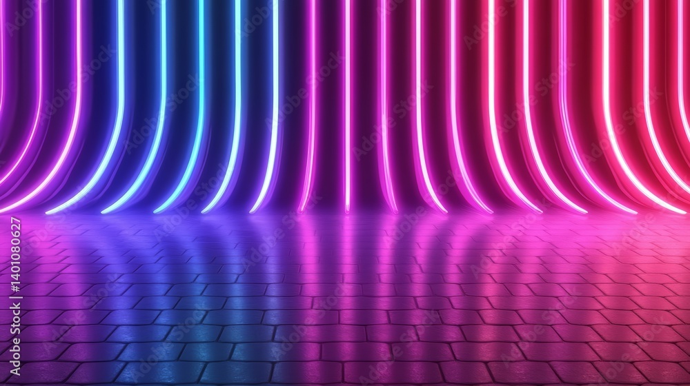 Aufkleber neon sign with a purple stripe and a red stripe. the sign is lit up and is very colorful