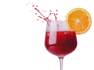 Refreshing drink splashing in a glass cutout background vibrant beverage bright orange slice close-up view