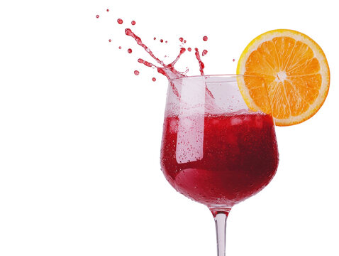 Refreshing drink splashing in a glass cutout background vibrant beverage bright orange slice close-up view