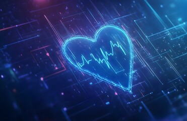 A blue electrocardiogram (ECG) line drawing, symbolizing health and care, on an authentic heart monitor. The background