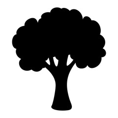 Monochrome tree with thick trunk and bushy crown simple vector illustration