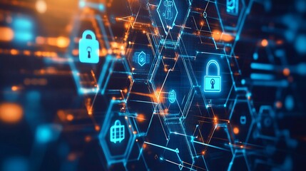 Obraz premium Abstract network with lock icons representing cybersecurity and data protection.