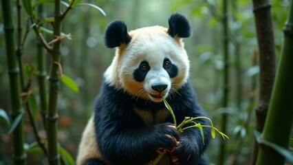 Obraz premium The adorable panda eating bamboo