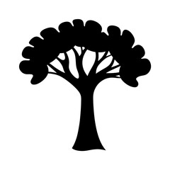 Silhouette of a broadleaf deciduous tree against a white background on display