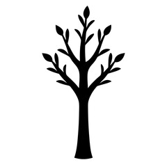 Stylized black tree silhouette with small leaves on a white background