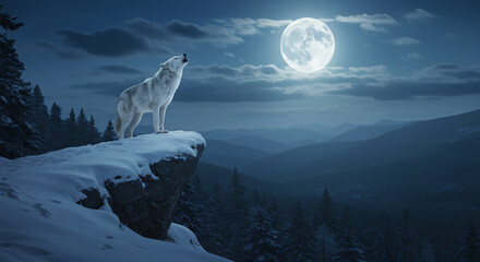A White Wolf's Howl Under Moonlight