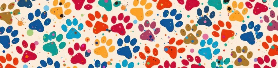 Colorful Dog Paw Print Seamless Pattern Background, design elements, colorful patterns