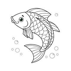 fish in the water coloring book page vector illustration