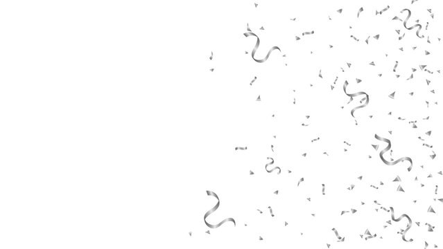 Party, decoration and holiday with silver confetti and ribbons on transparent background