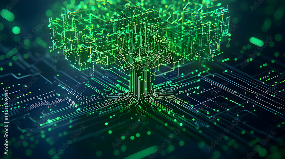 Poster digital tree on circuit board background