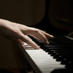 Obraz premium Pianists hand on piano keys.