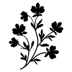 Elegant Black Silhouette of a Blooming Flower Branch with Multiple Petals