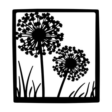 recommend clip art: Elegant Black and White Silhouette of Two Dandelions in a Square Frame