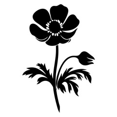 A Single Black Silhouette of a Flower with a Bud