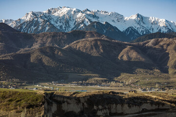 mountain landscape with lake and mountains
