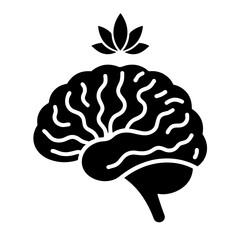Brain with lotus flower icon symbolizing mental health mindfulness and meditation