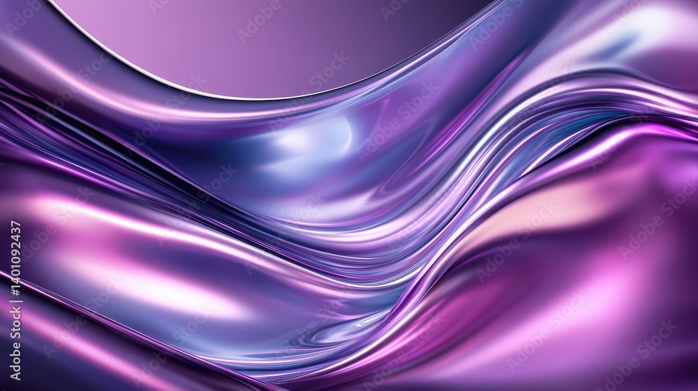 Poster fluid purple chrome surface with light reflecting on its curves creating a sense of smooth texture a