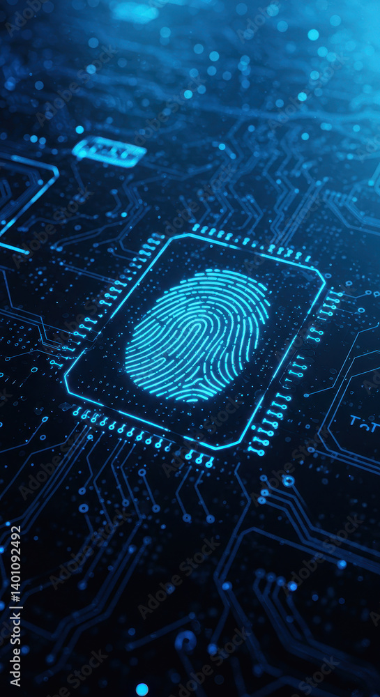 Poster digital fingerprint security: biometric technology, cybersecurity, & data protection - high-tech acc