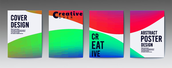 abstract poster design, Modern gradient poster background vector set. Minimalist cover template with vibrant perspective geometric prism shapes in gradient Ideal design for social media, cover, banner