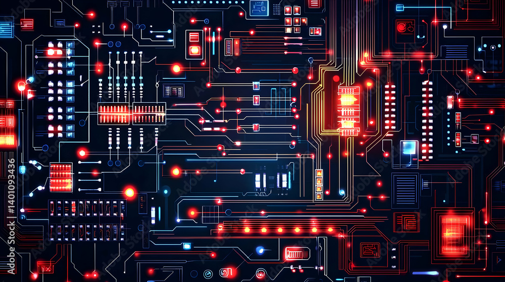 Aufkleber abstract circuit board design with glowing components