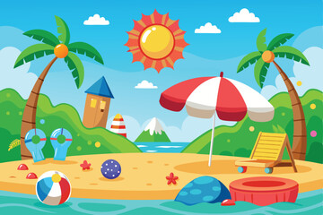 Obraz premium Summer cartoon background illustration