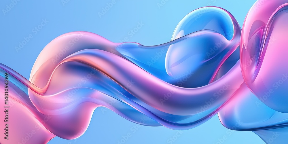 Poster abstract wave: a flowing gradient of pink and blue creates a captivating and calming background desi