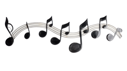 Black Musical Notes on a Curved Staff for Creative Design Projects