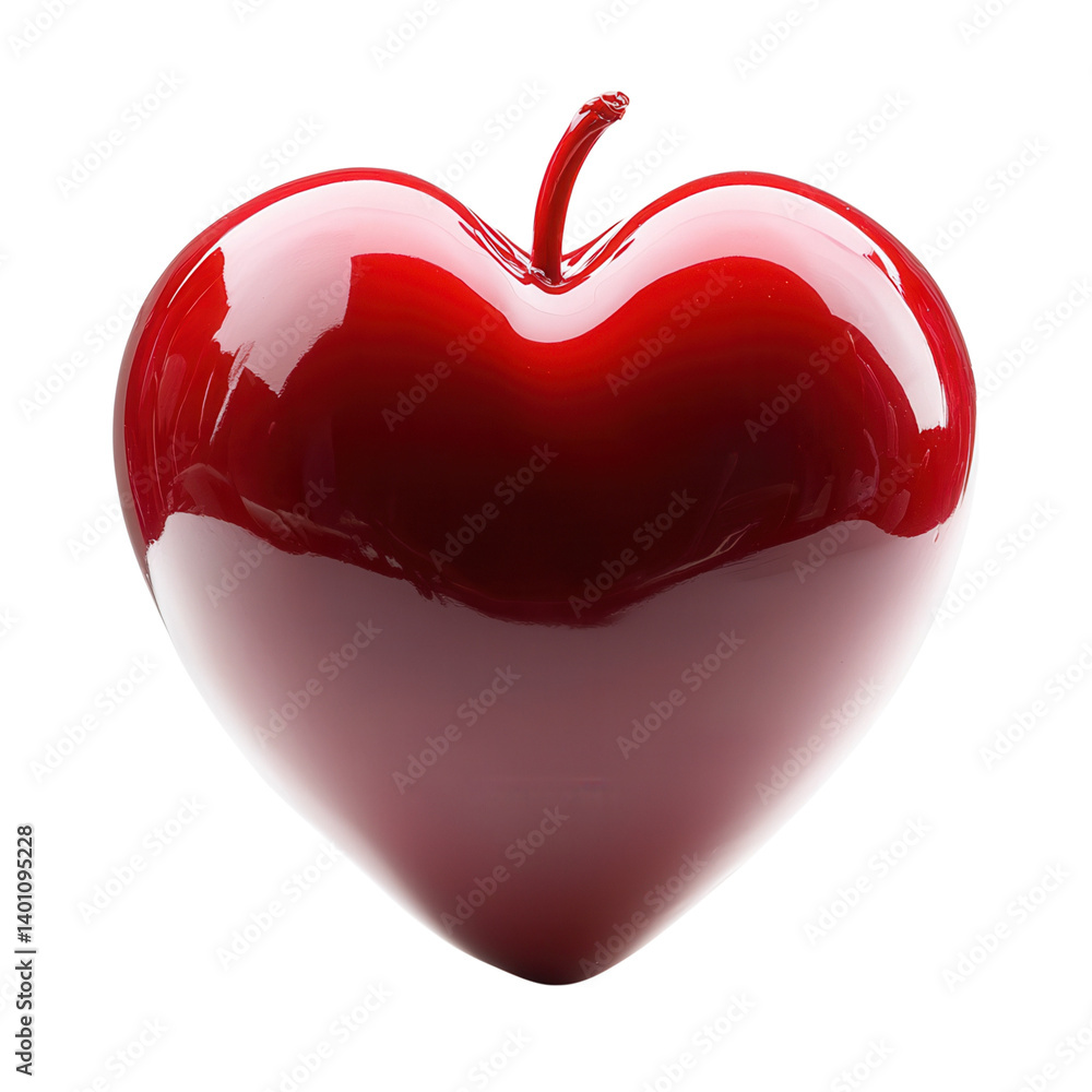 Poster cherry day concept. shiny red heart-shaped object on a black background. isolated on white backgroun