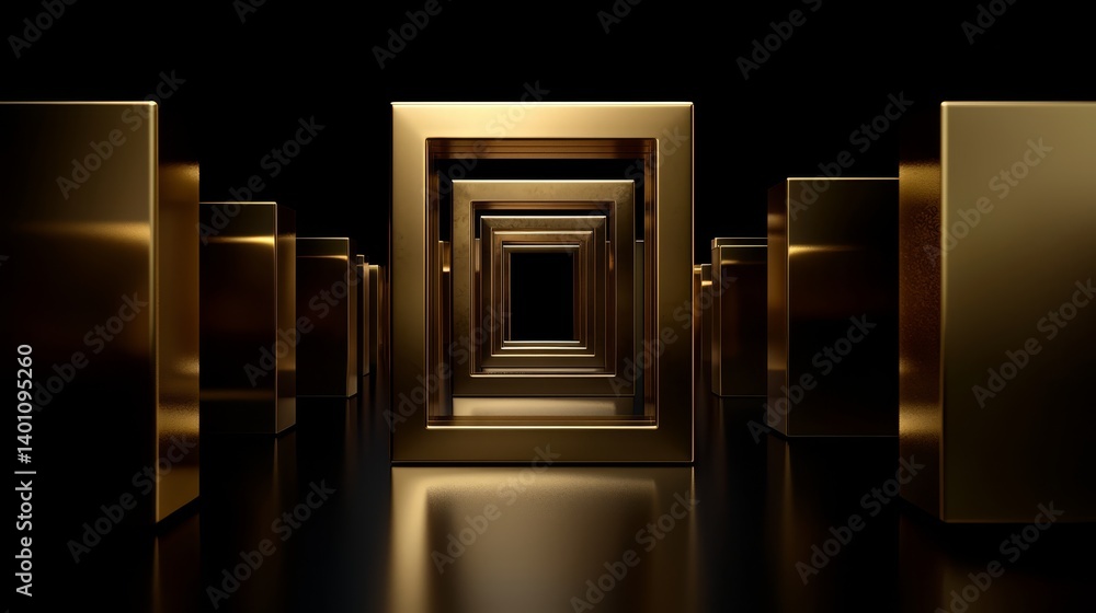 Leinwandbilder series of gold colored cubes arranged in a row. the cubes are all the same size and are placed in a 